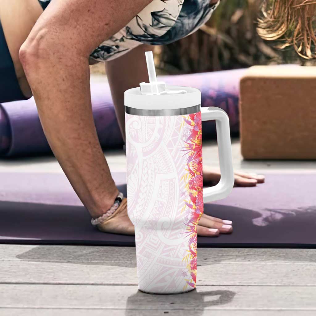Hawaii Tropical Plant Akala Tumbler With Handle Vibrant Polynesian Pattern