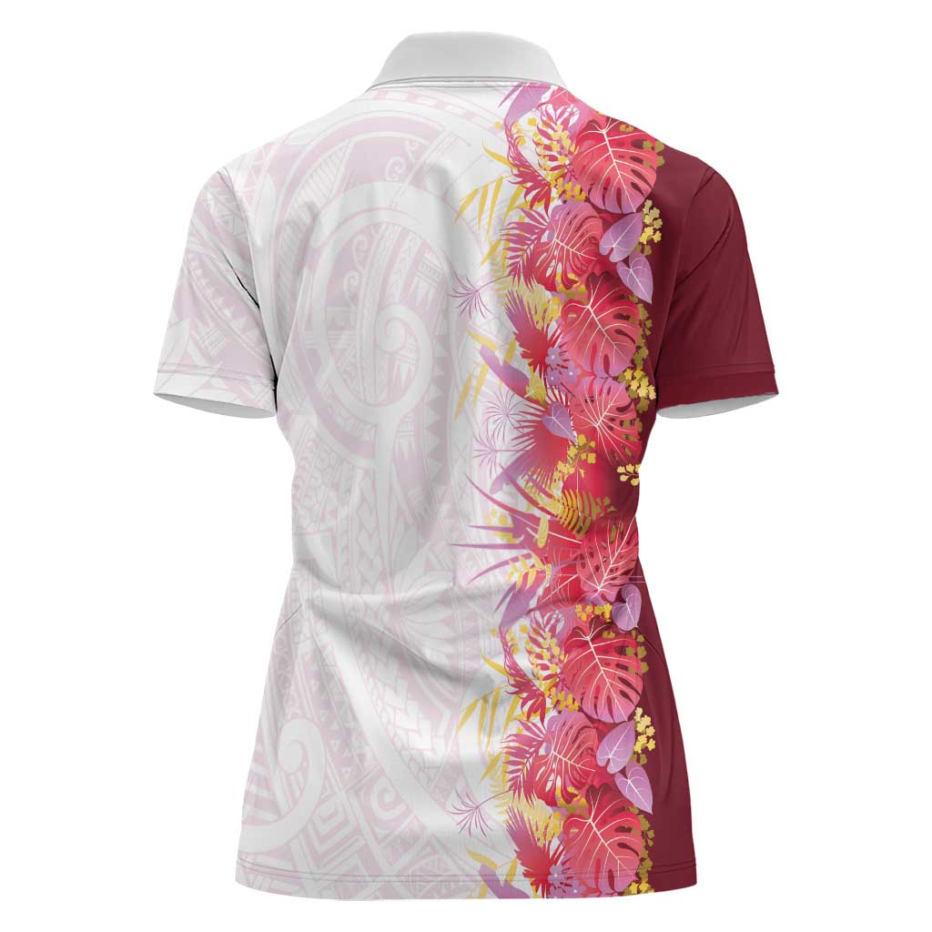Hawaii Tropical Plant Akala Women Polo Shirt Vibrant Polynesian Pattern