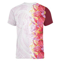 Hawaii Tropical Plant Akala Women V-Neck T-Shirt Vibrant Polynesian Pattern