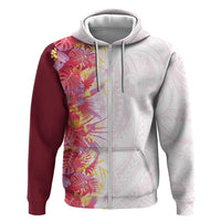 Hawaii Tropical Plant Akala Zip Hoodie Vibrant Polynesian Pattern