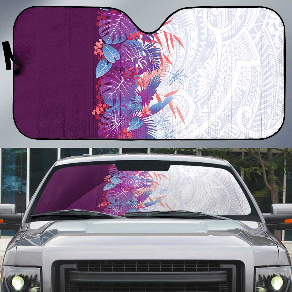 Hawaii Tropical Plant Poni Auto Sun Shade Vibrant Polynesian Pattern