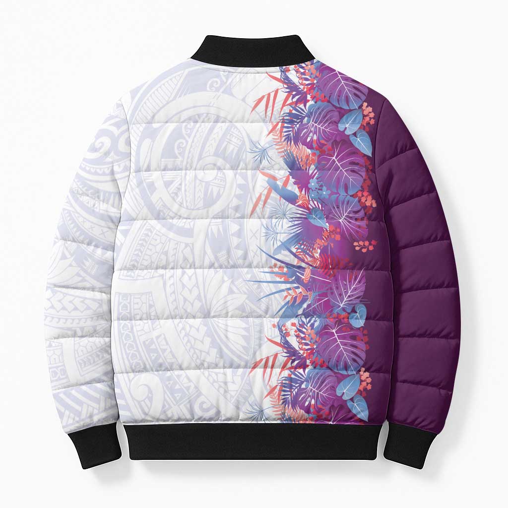 Hawaii Tropical Plant Poni Bomber Puffer Jacket Vibrant Polynesian Pattern