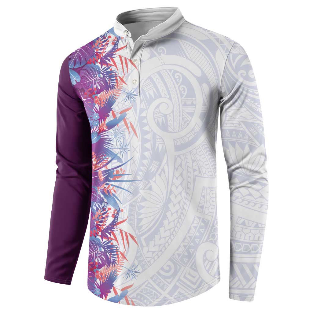 Hawaii Tropical Plant Poni Button Sweatshirt Vibrant Polynesian Pattern