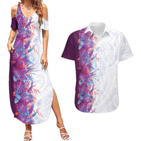 Hawaii Tropical Plant Poni Couples Matching Summer Maxi Dress and Hawaiian Shirt Vibrant Polynesian Pattern LT01 Purple - Polynesian Pride