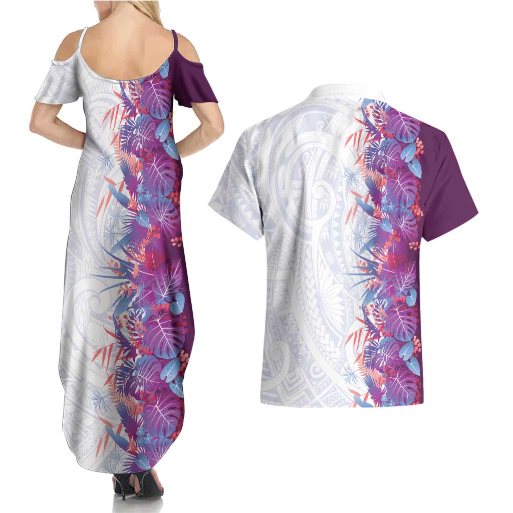 Hawaii Tropical Plant Poni Couples Matching Summer Maxi Dress and Hawaiian Shirt Vibrant Polynesian Pattern LT01 - Polynesian Pride