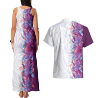 Hawaii Tropical Plant Poni Couples Matching Tank Maxi Dress and Hawaiian Shirt Vibrant Polynesian Pattern