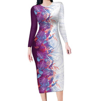 Hawaii Tropical Plant Poni Family Matching Long Sleeve Bodycon Dress and Hawaiian Shirt Vibrant Polynesian Pattern LT01 Mom's Dress Purple - Polynesian Pride