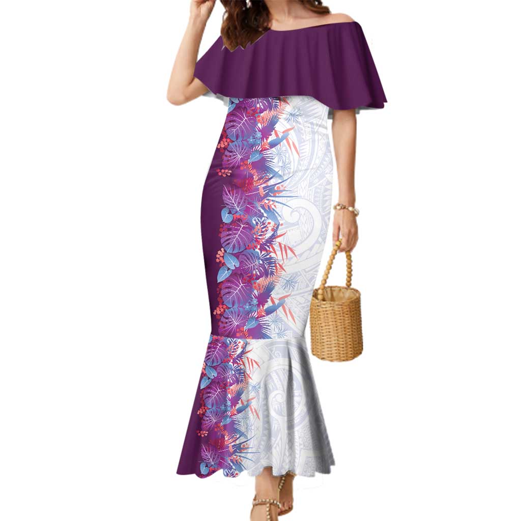 Hawaii Tropical Plant Poni Family Matching Mermaid Dress and Hawaiian Shirt Vibrant Polynesian Pattern LT01 Mom's Dress Purple - Polynesian Pride