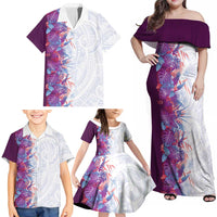 Hawaii Tropical Plant Poni Family Matching Off Shoulder Maxi Dress and Hawaiian Shirt Vibrant Polynesian Pattern LT01 - Polynesian Pride