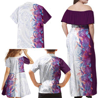 Hawaii Tropical Plant Poni Family Matching Off Shoulder Maxi Dress and Hawaiian Shirt Vibrant Polynesian Pattern LT01 - Polynesian Pride