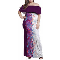 Hawaii Tropical Plant Poni Family Matching Off Shoulder Maxi Dress and Hawaiian Shirt Vibrant Polynesian Pattern LT01 Mom's Dress Purple - Polynesian Pride