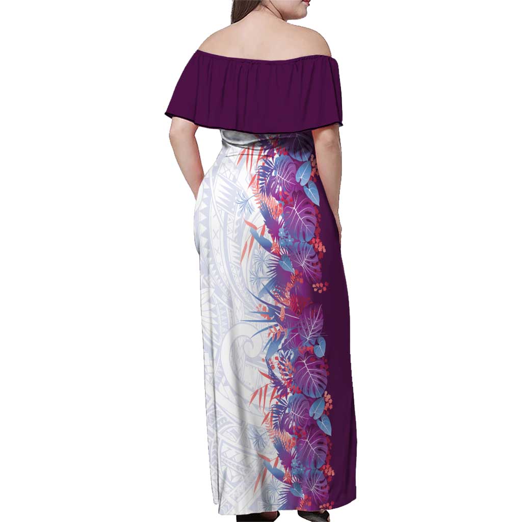 Hawaii Tropical Plant Poni Family Matching Off Shoulder Maxi Dress and Hawaiian Shirt Vibrant Polynesian Pattern LT01 - Polynesian Pride
