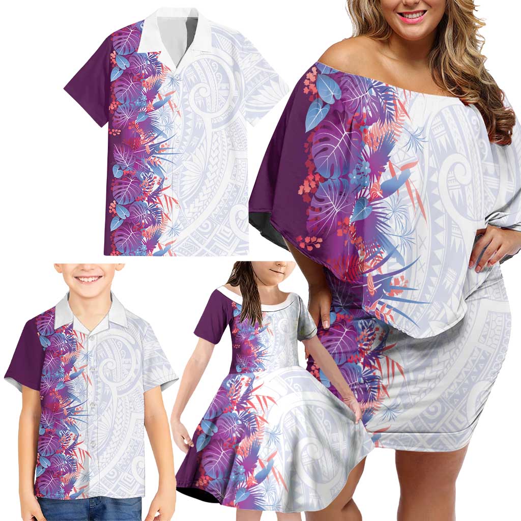 Hawaii Tropical Plant Poni Family Matching Off Shoulder Short Dress and Hawaiian Shirt Vibrant Polynesian Pattern LT01 - Polynesian Pride