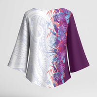 Hawaii Tropical Plant Poni Kimono Sleeve Blouse Vibrant Polynesian Pattern