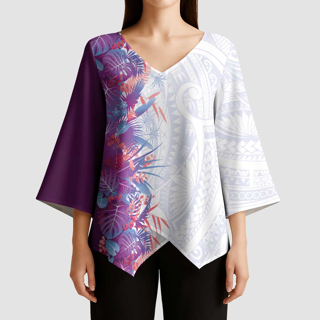 Hawaii Tropical Plant Poni Kimono Sleeve Blouse Vibrant Polynesian Pattern