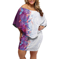 Hawaii Tropical Plant Poni Off Shoulder Short Dress Vibrant Polynesian Pattern