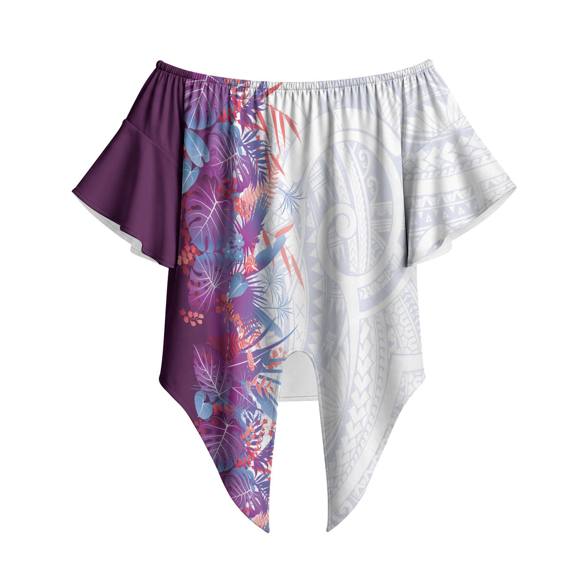 Hawaii Tropical Plant Poni Off Shoulder Wrap Waist Top Vibrant Polynesian Pattern LT01 Purple - Polynesian Pride