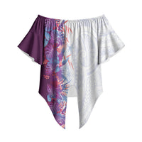 Hawaii Tropical Plant Poni Off Shoulder Wrap Waist Top Vibrant Polynesian Pattern LT01 Purple - Polynesian Pride