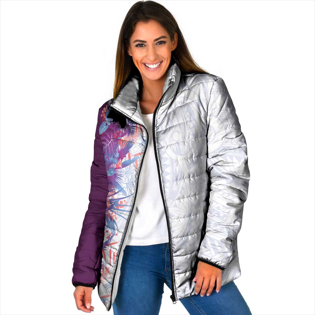 Hawaii Tropical Plant Poni Padded Jacket Vibrant Polynesian Pattern