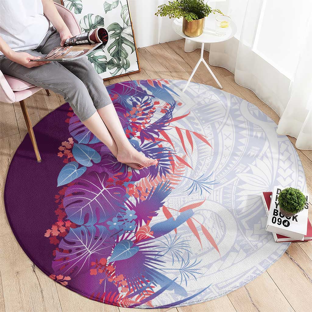 Hawaii Tropical Plant Poni Round Carpet Vibrant Polynesian Pattern