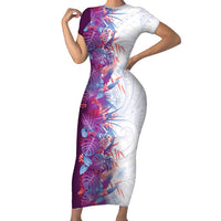 Hawaii Tropical Plant Poni Short Sleeve Bodycon Dress Vibrant Polynesian Pattern