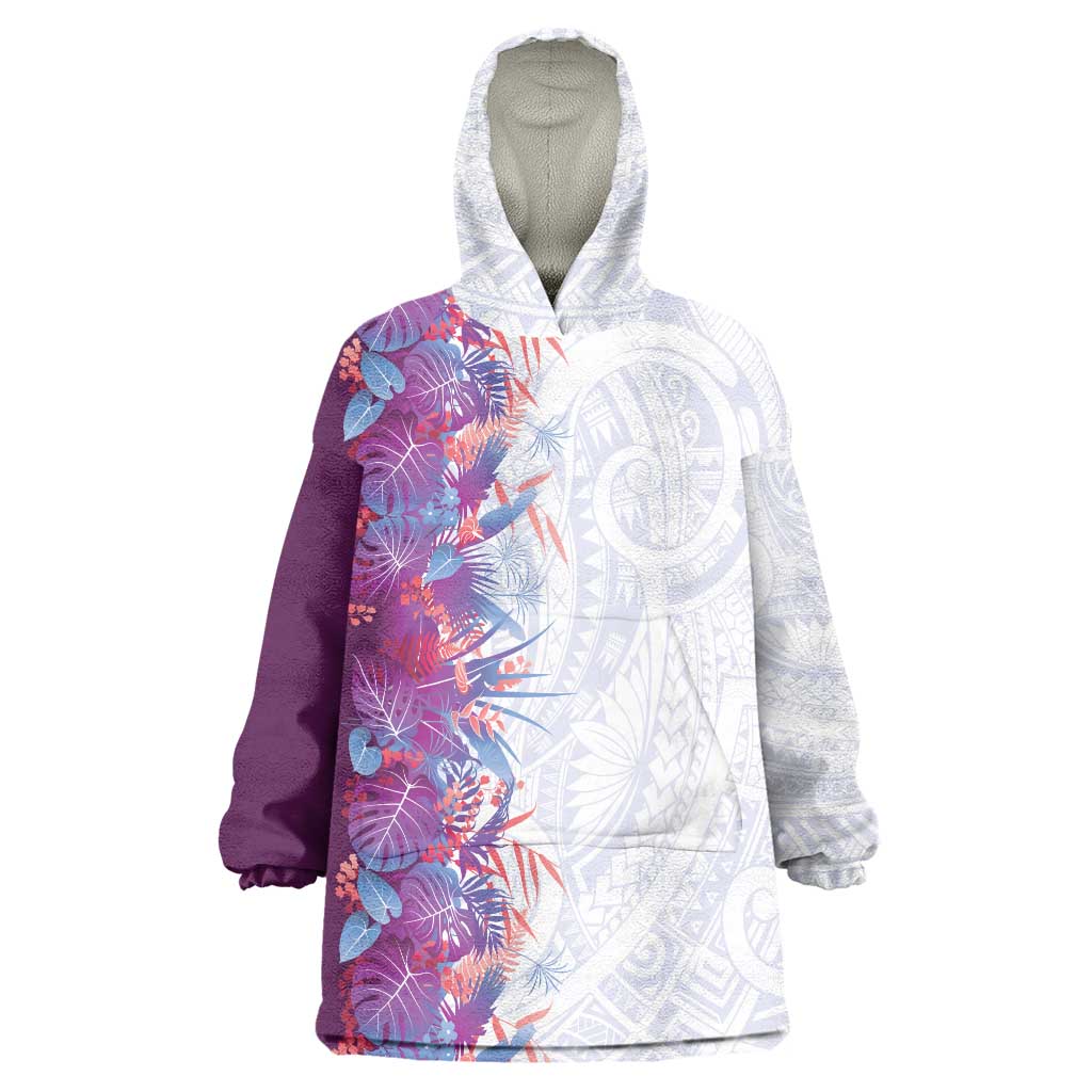 Hawaii Tropical Plant Poni Wearable Blanket Hoodie Vibrant Polynesian Pattern