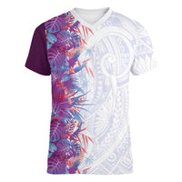 Hawaii Tropical Plant Poni Women V-Neck T-Shirt Vibrant Polynesian Pattern