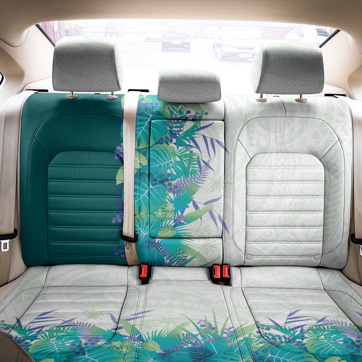 Hawaii Tropical Plant Teal Back Car Seat Cover Vibrant Polynesian Pattern