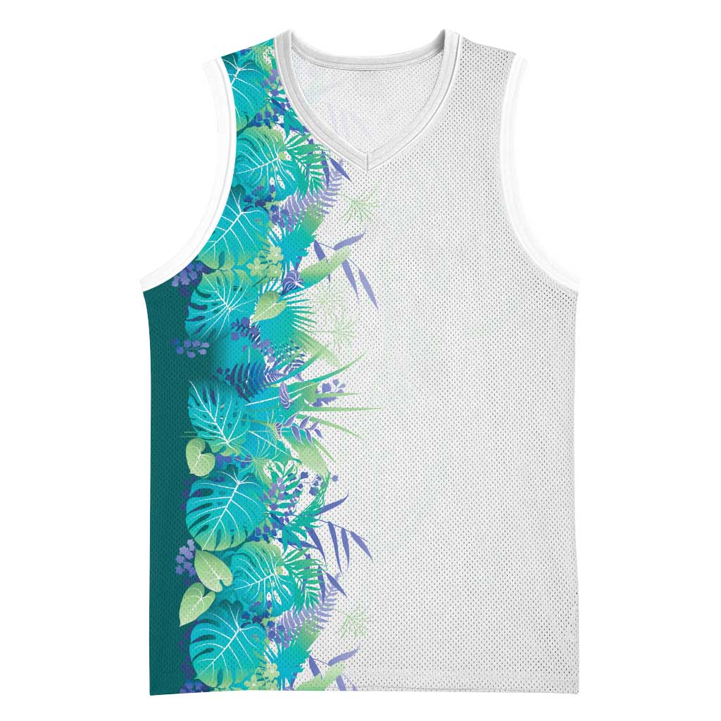 Hawaii Tropical Plant Teal Basketball Jersey Vibrant Polynesian Pattern