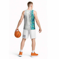 Hawaii Tropical Plant Teal Basketball Jersey Vibrant Polynesian Pattern