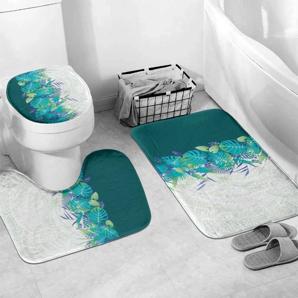 Hawaii Tropical Plant Teal Bathroom Set Vibrant Polynesian Pattern