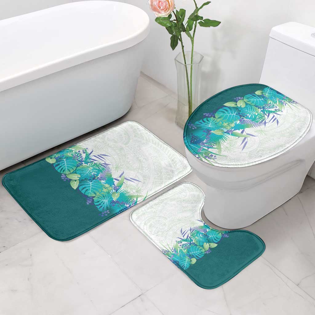 Hawaii Tropical Plant Teal Bathroom Set Vibrant Polynesian Pattern