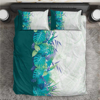 Hawaii Tropical Plant Teal Bedding Set Vibrant Polynesian Pattern