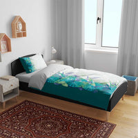 Hawaii Tropical Plant Teal Bedding Set Vibrant Polynesian Pattern