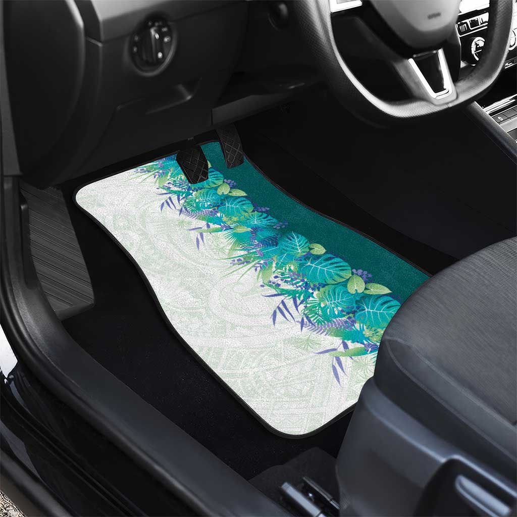 Hawaii Tropical Plant Teal Car Mats Vibrant Polynesian Pattern