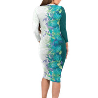 Hawaii Tropical Plant Teal Family Matching Long Sleeve Bodycon Dress and Hawaiian Shirt Vibrant Polynesian Pattern LT01 - Polynesian Pride