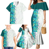 Hawaii Tropical Plant Teal Family Matching Mermaid Dress and Hawaiian Shirt Vibrant Polynesian Pattern LT01 - Polynesian Pride