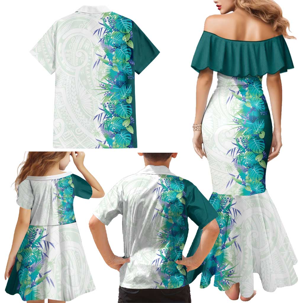 Hawaii Tropical Plant Teal Family Matching Mermaid Dress and Hawaiian Shirt Vibrant Polynesian Pattern LT01 - Polynesian Pride