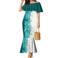 Hawaii Tropical Plant Teal Family Matching Mermaid Dress and Hawaiian Shirt Vibrant Polynesian Pattern LT01 Mom's Dress Teal - Polynesian Pride