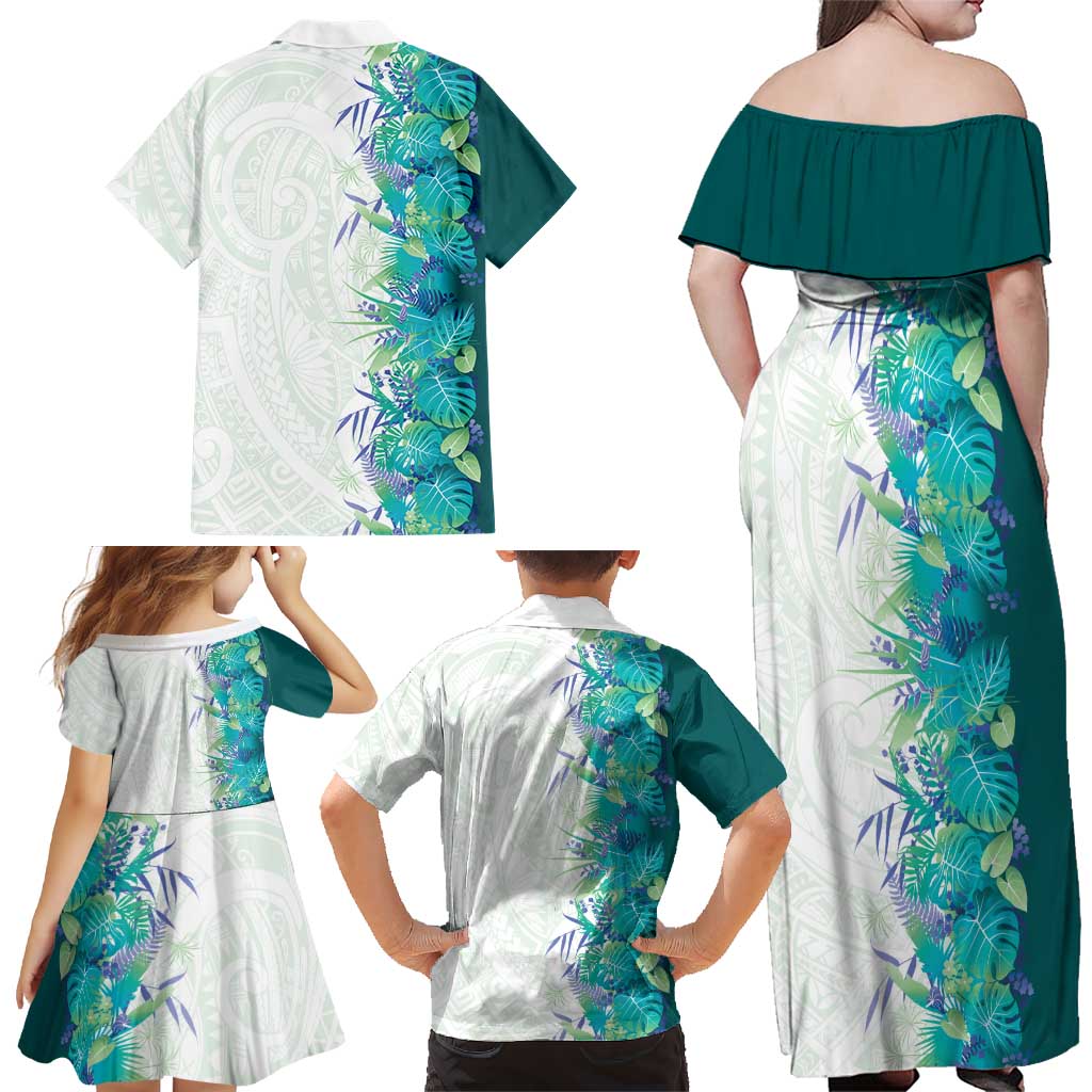 Hawaii Tropical Plant Teal Family Matching Off Shoulder Maxi Dress and Hawaiian Shirt Vibrant Polynesian Pattern LT01 - Polynesian Pride