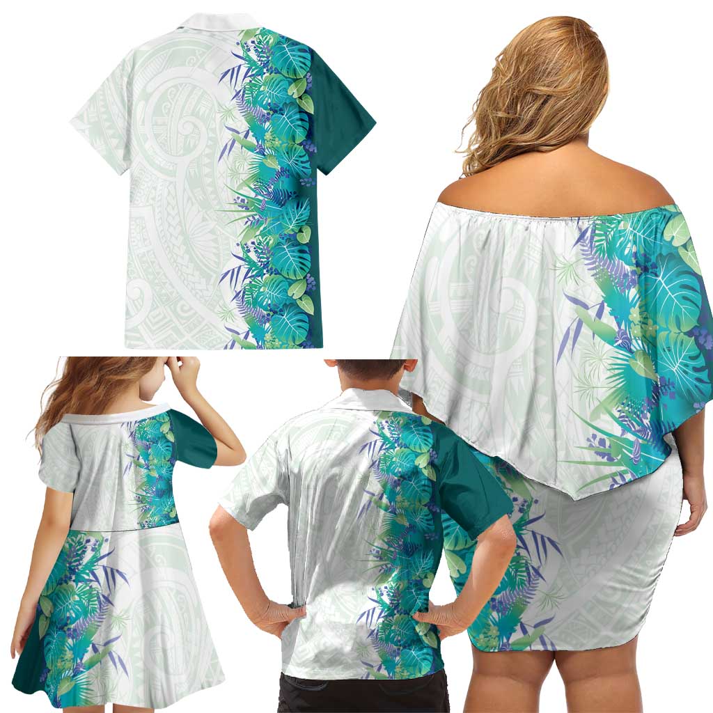 Hawaii Tropical Plant Teal Family Matching Off Shoulder Short Dress and Hawaiian Shirt Vibrant Polynesian Pattern LT01 - Polynesian Pride