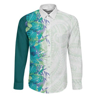 Hawaii Tropical Plant Teal Family Matching Puletasi and Hawaiian Shirt Vibrant Polynesian Pattern