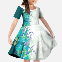 Hawaii Tropical Plant Teal Family Matching Summer Maxi Dress and Hawaiian Shirt Vibrant Polynesian Pattern LT01 Daughter's Dress Teal - Polynesian Pride
