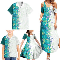 Hawaii Tropical Plant Teal Family Matching Summer Maxi Dress and Hawaiian Shirt Vibrant Polynesian Pattern LT01 - Polynesian Pride
