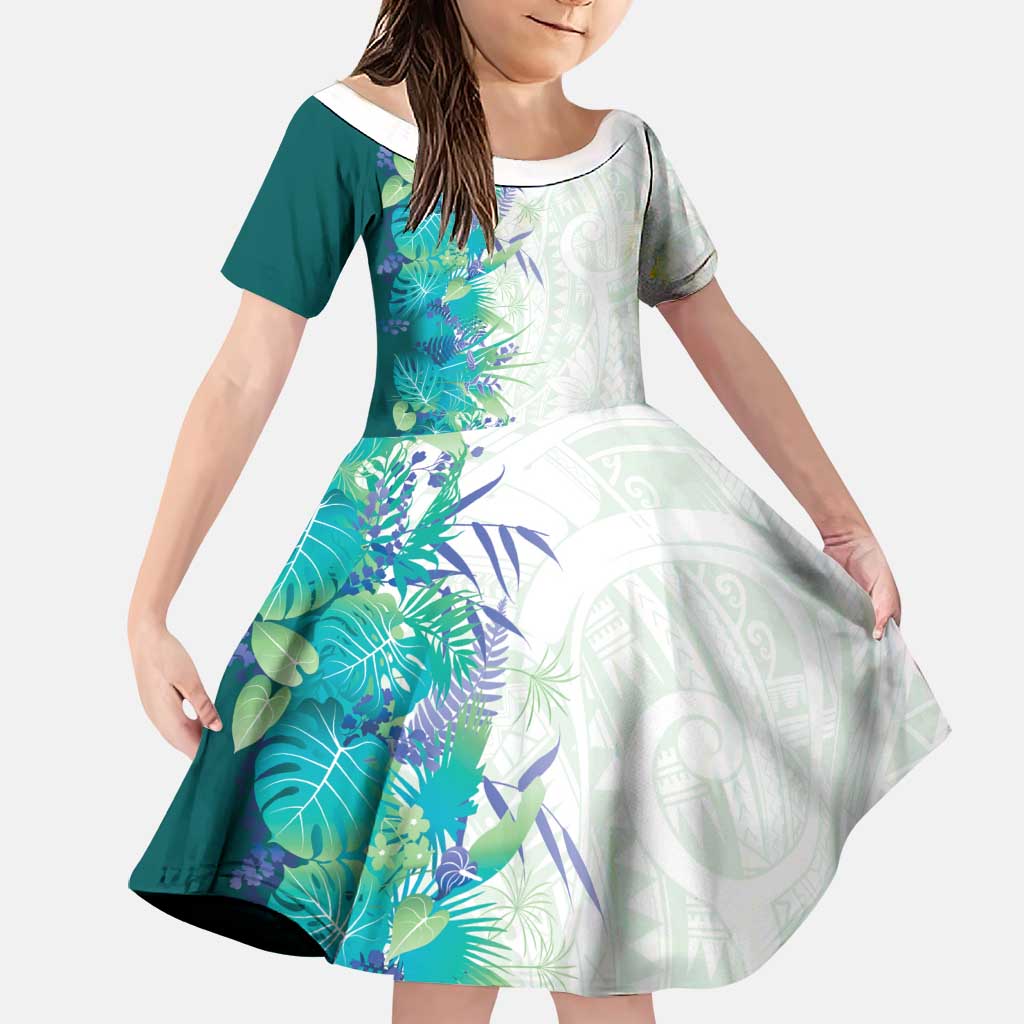 Hawaii Tropical Plant Teal Family Matching Tank Maxi Dress and Hawaiian Shirt Vibrant Polynesian Pattern LT01 Daughter's Dress Teal - Polynesian Pride