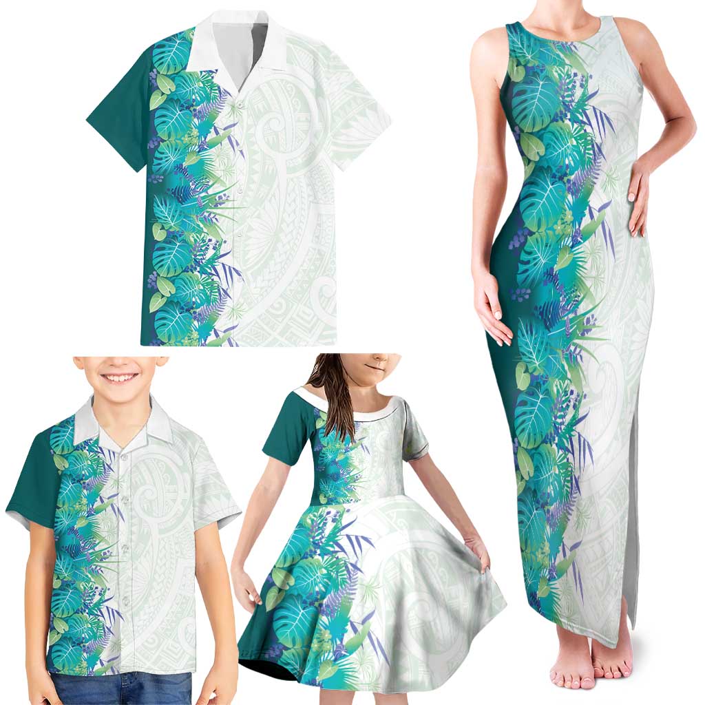 Hawaii Tropical Plant Teal Family Matching Tank Maxi Dress and Hawaiian Shirt Vibrant Polynesian Pattern LT01 - Polynesian Pride