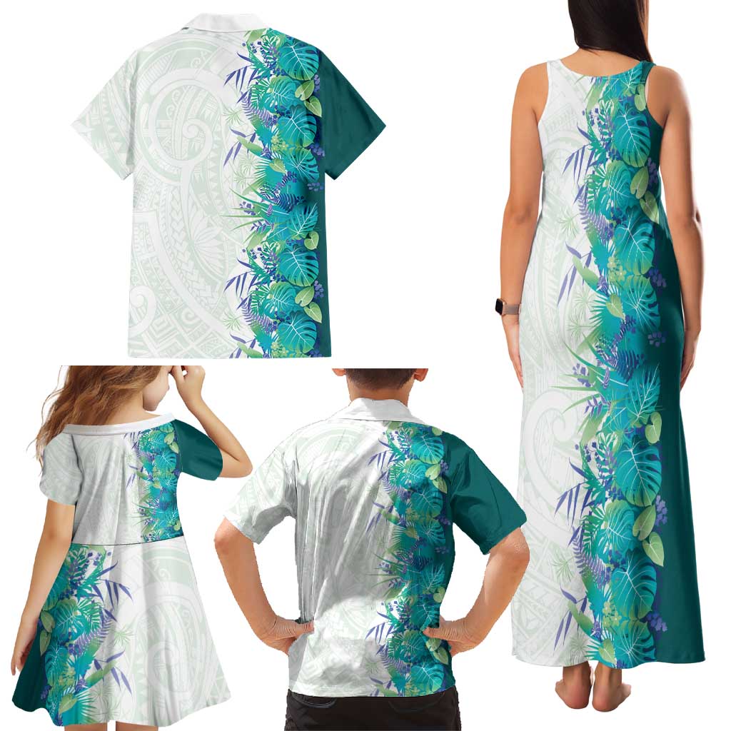 Hawaii Tropical Plant Teal Family Matching Tank Maxi Dress and Hawaiian Shirt Vibrant Polynesian Pattern LT01 - Polynesian Pride