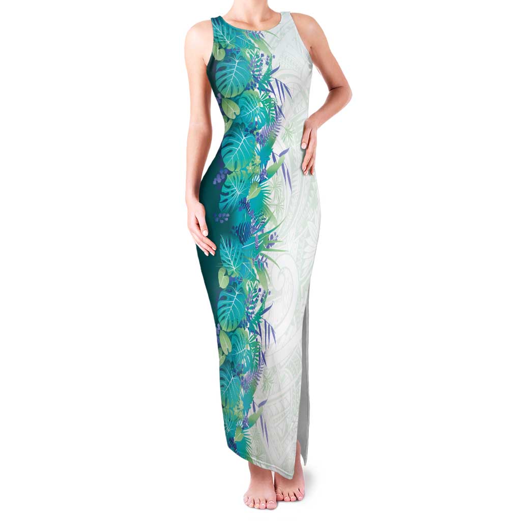 Hawaii Tropical Plant Teal Family Matching Tank Maxi Dress and Hawaiian Shirt Vibrant Polynesian Pattern LT01 Mom's Dress Teal - Polynesian Pride