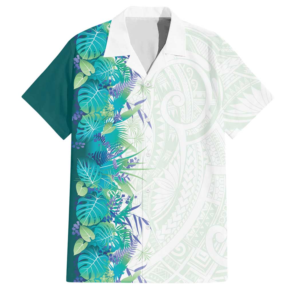 Hawaii Tropical Plant Teal Hawaiian Shirt Vibrant Polynesian Pattern