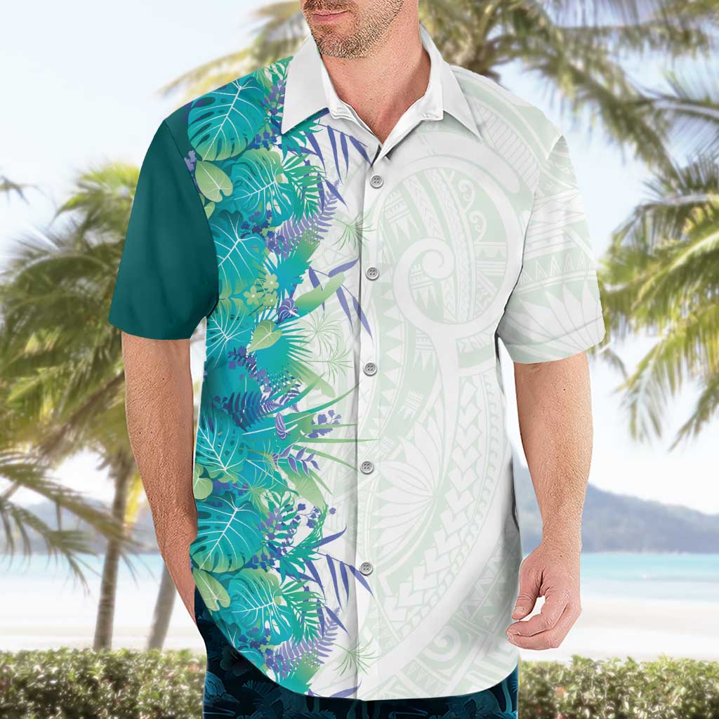 Hawaii Tropical Plant Teal Hawaiian Shirt Vibrant Polynesian Pattern